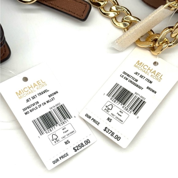 Michael Kors LG EW Crossbody Bag & Zip Chain Bifold Wallet Matching Set Brown - Picture 11 of 11